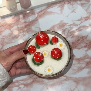 Whimsical Mushroom and Daisy Candle